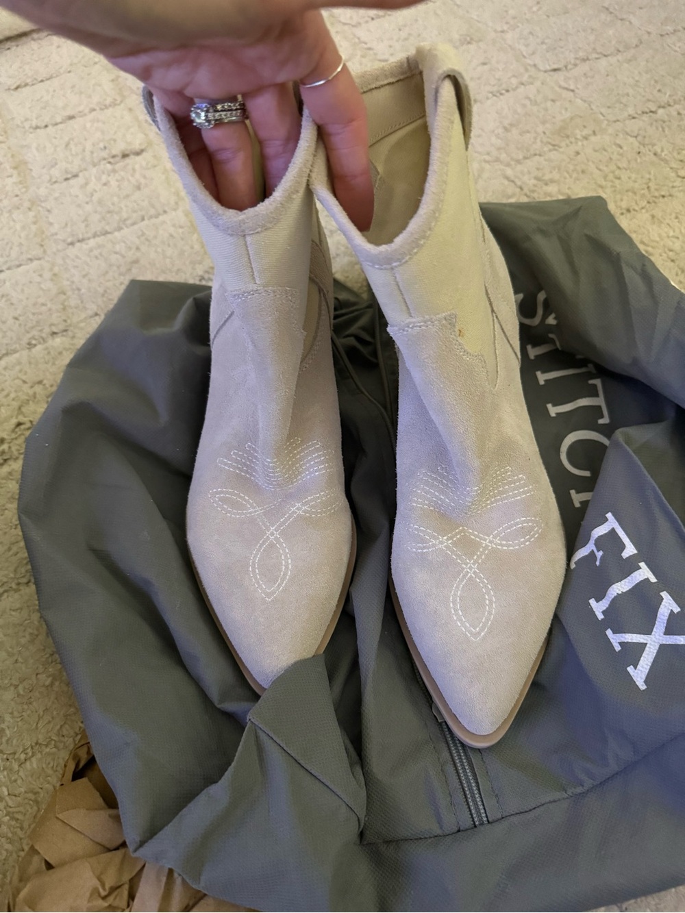 Dolce Vita Suede Pointed-Toe Ankle Boots in Beige - Women's Fashion